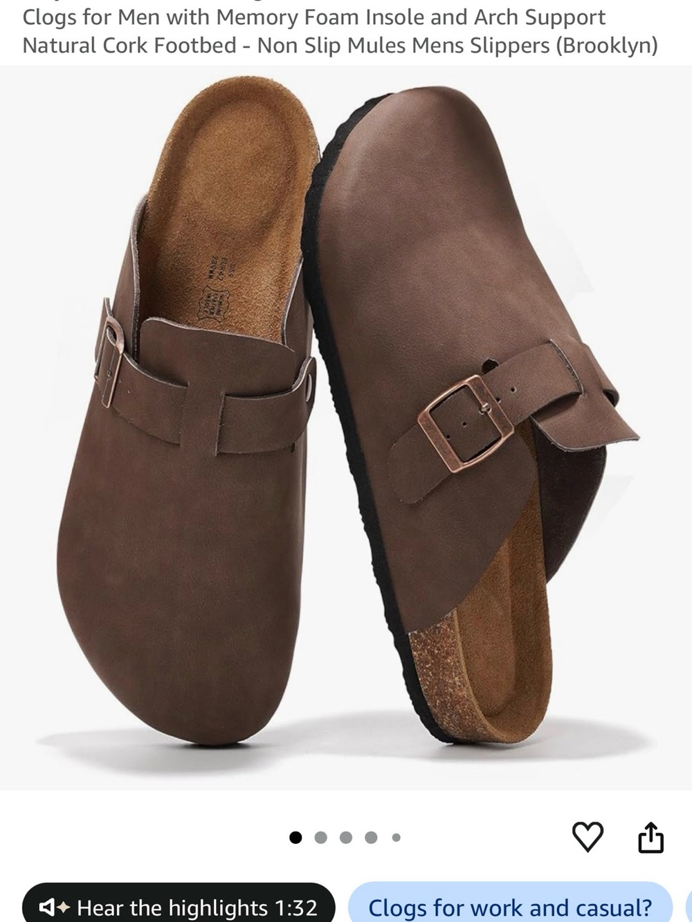 Project Clouds Men's size 11 Brown Clog Slip-Ons with Memory Foam